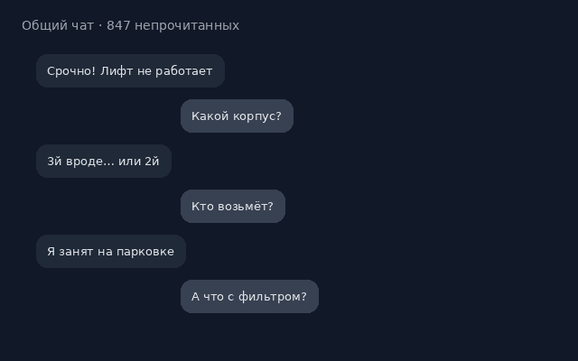 Хаос в общем чате мессенджера